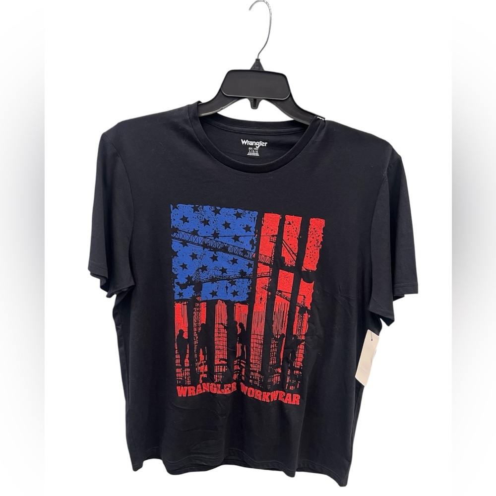 Wrangler Black Tee with Patriotic Graphic